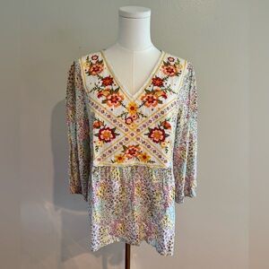 Savanna Jane Tunic with Yellow & Pink Floral Embroidery